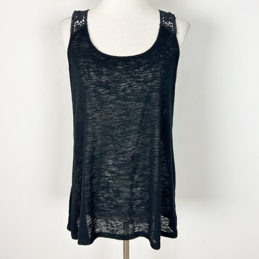 Women’s Black Burn Out Tank Top Crochet Back Boho Whimsigoth Size Large